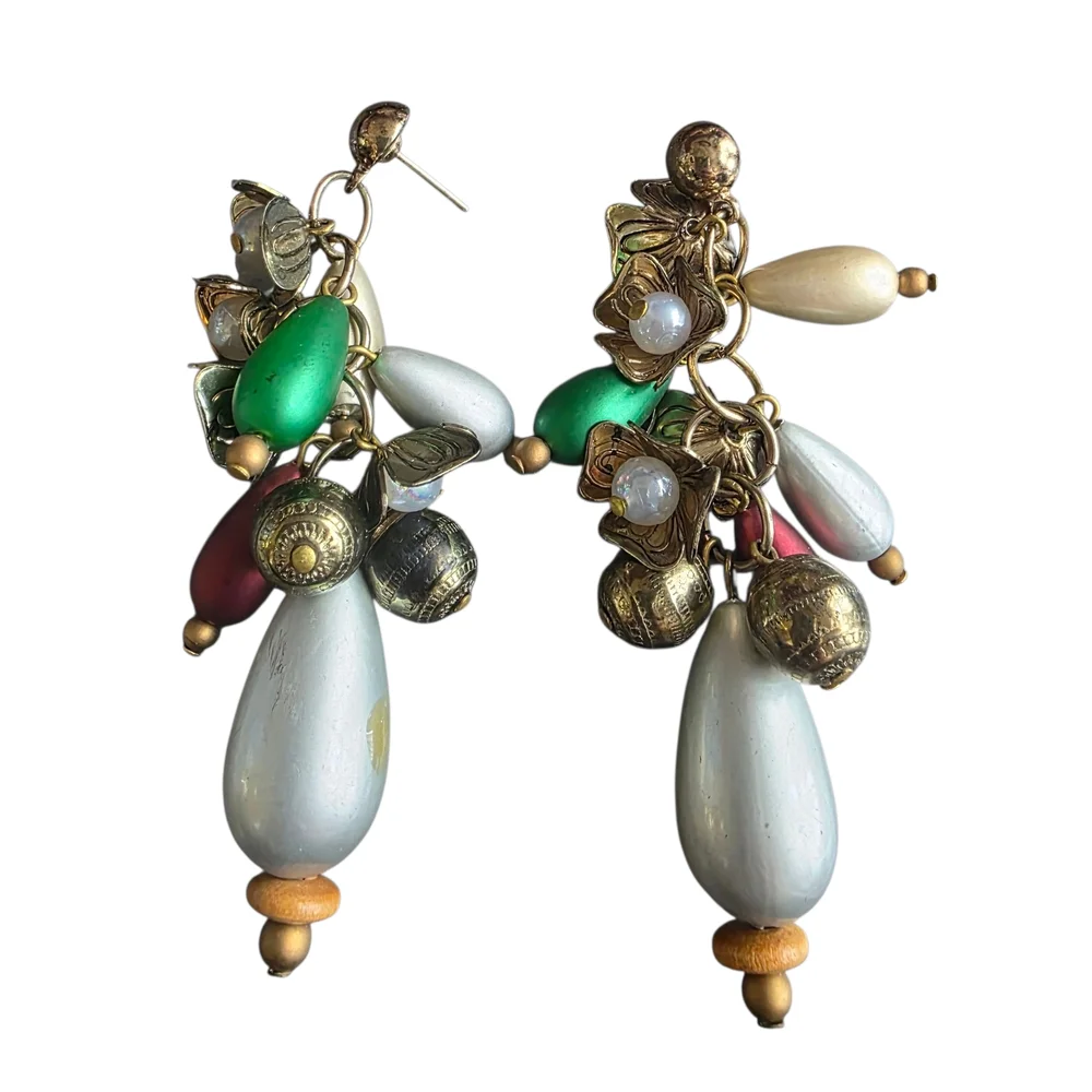 Festive Multi-Color Beaded Cluster Earrings